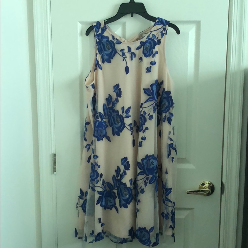 Tan and blue flower dress